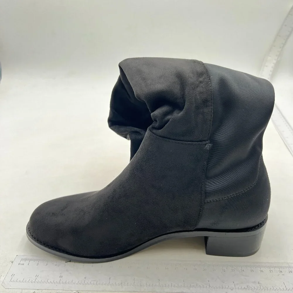 Black Women's Pull On Over The Knee Boot Round Toe Suede Knee High Low Heel Shoe